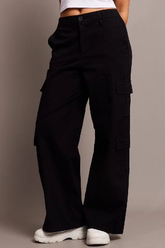 Black Cargo Pants Low Rise