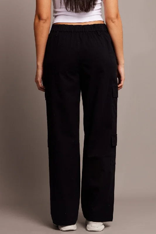 Black Cargo Pants Low Rise