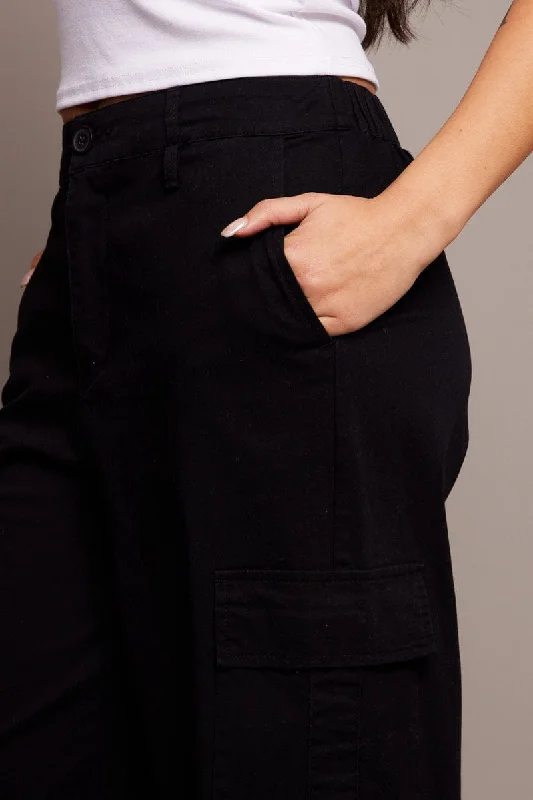 Black Cargo Pants Low Rise