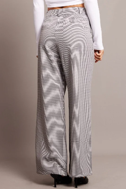 Black Check Wide Leg Pants High Rise