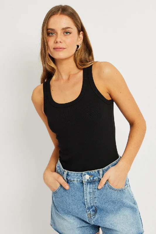 Black Singlet Top Contrast Stitch