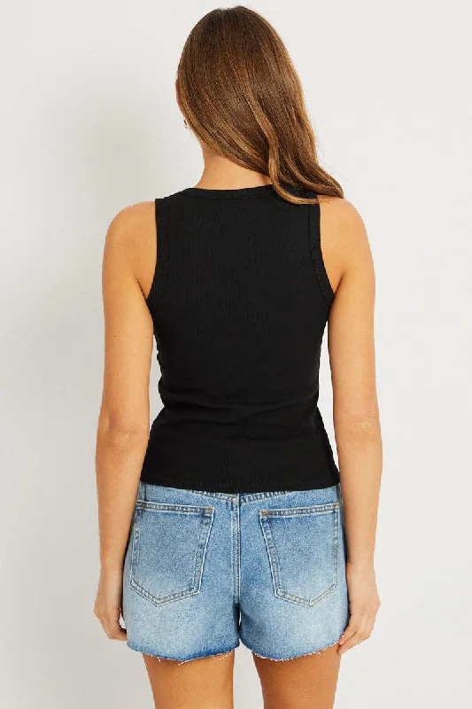 Black Singlet Top Contrast Stitch