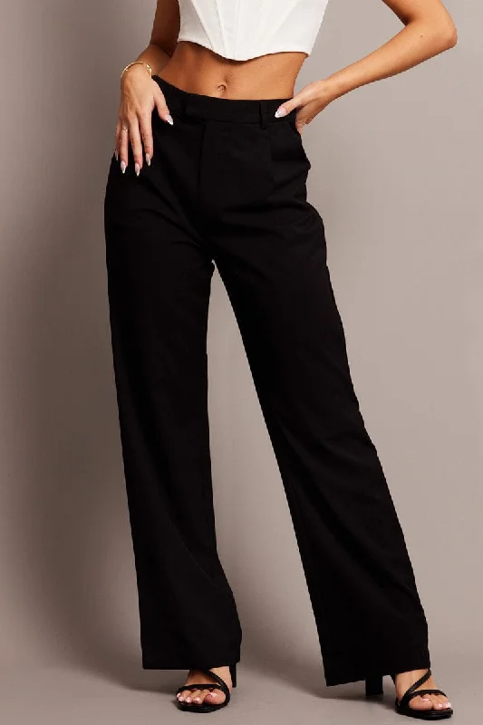 Black Wide Leg Pants Mid Rise