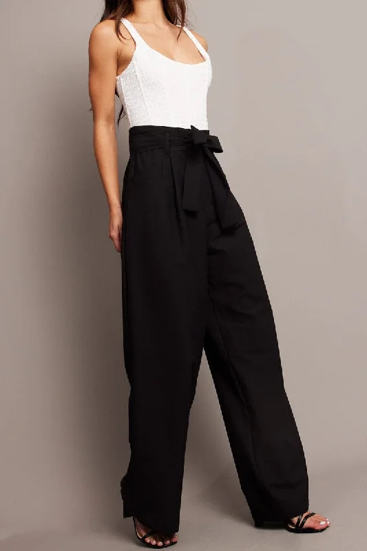 Black Wide Leg Pants Waist Tie