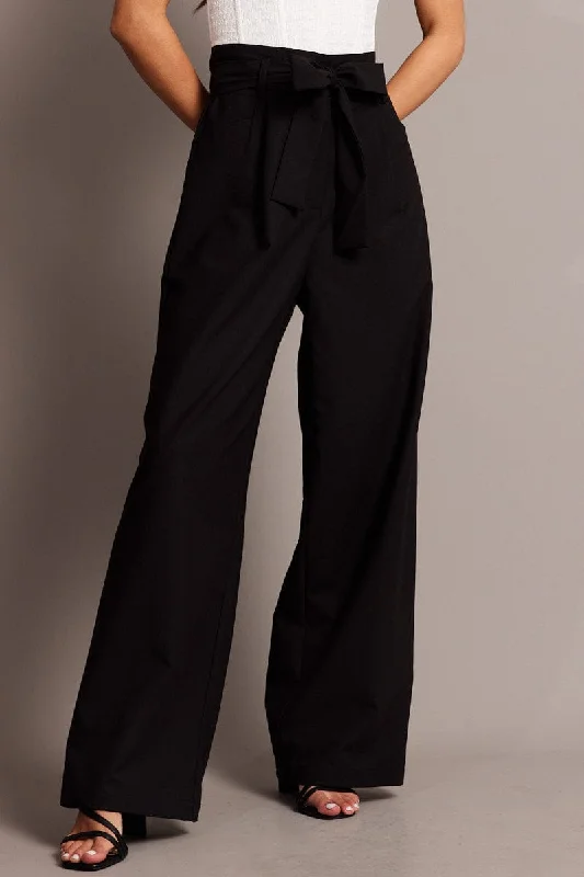 Black Wide Leg Pants Waist Tie