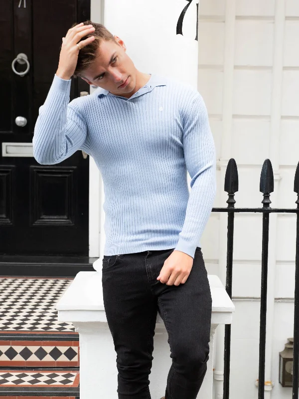 Salisbury Ribbed Polo - Light Blue