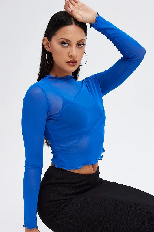 Blue Mesh Top Long Sleeves