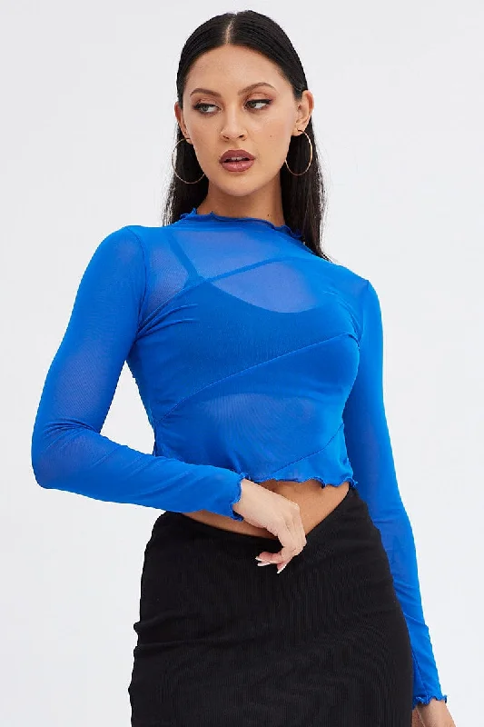 Blue Mesh Top Long Sleeves