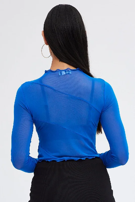 Blue Mesh Top Long Sleeves