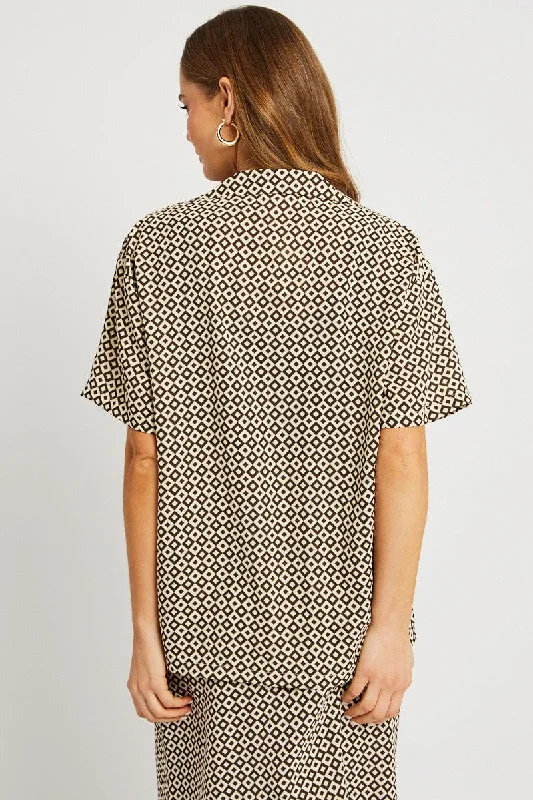 Brown Geo Relaxed Shirt Short Sleeve