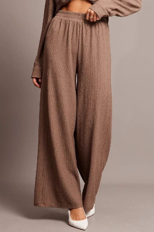 Brown Wide Leg Pants Elasticated Waist