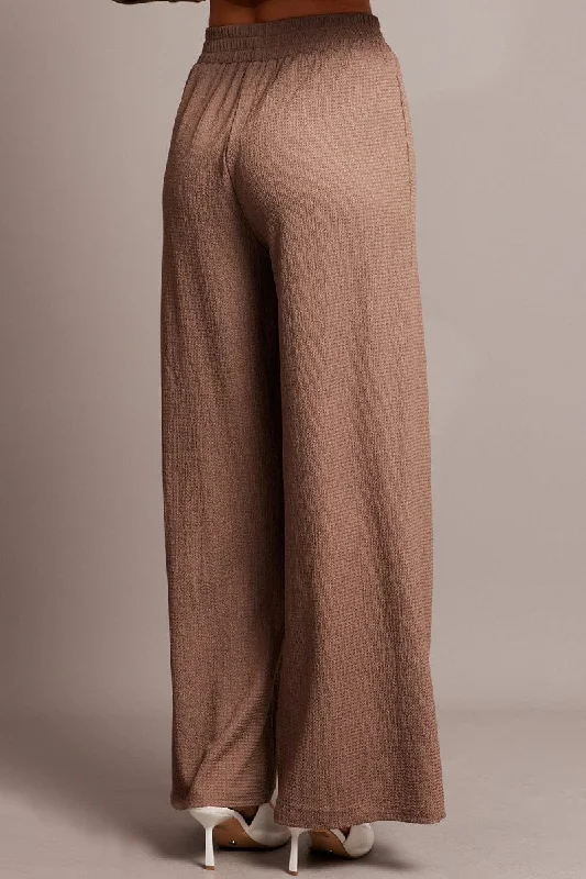 Brown Wide Leg Pants Elasticated Waist