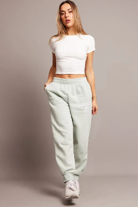 Green Track Pants High Rise