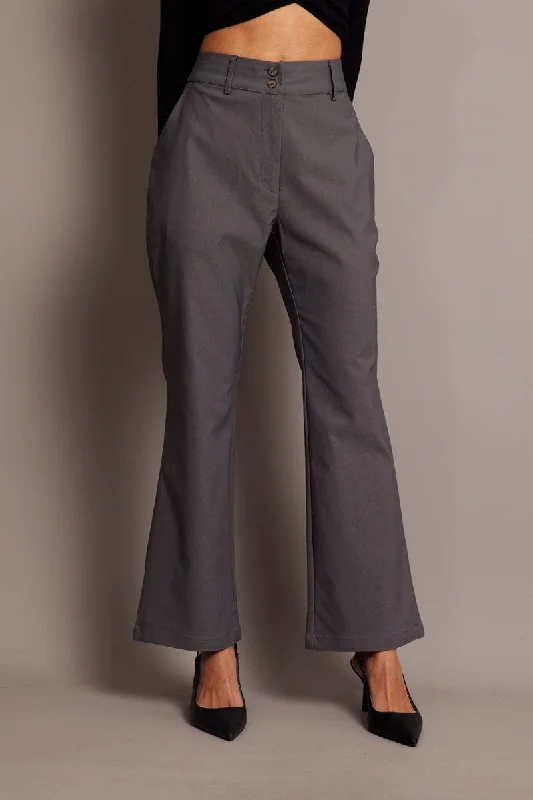 Grey Slim Pants High Rise