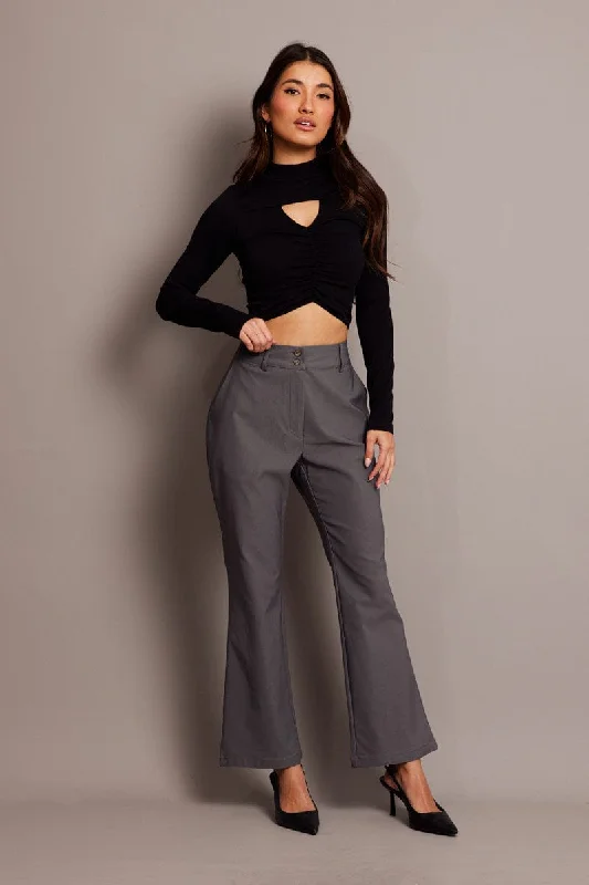 Grey Slim Pants High Rise