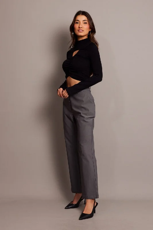 Grey Slim Pants High Rise