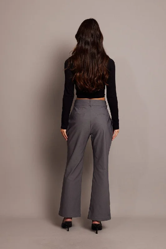 Grey Slim Pants High Rise