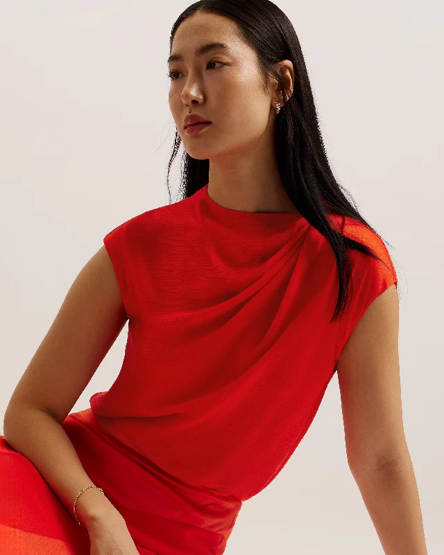 Misrina Drape Neck Cap Sleeve Top Red