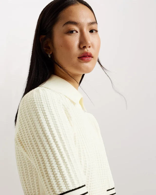 Morliee Puff Sleeve Knit Top With Collar Ivory