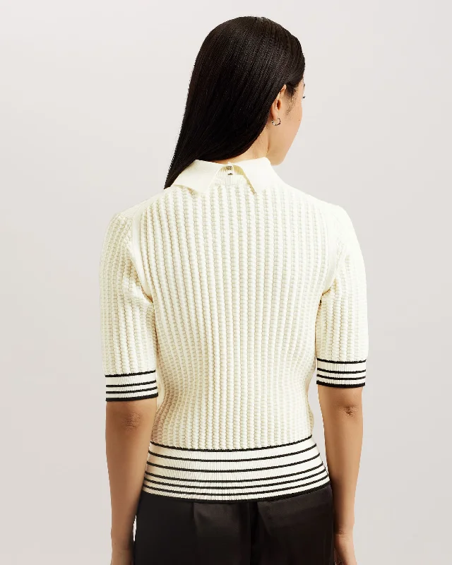 Morliee Puff Sleeve Knit Top With Collar Ivory