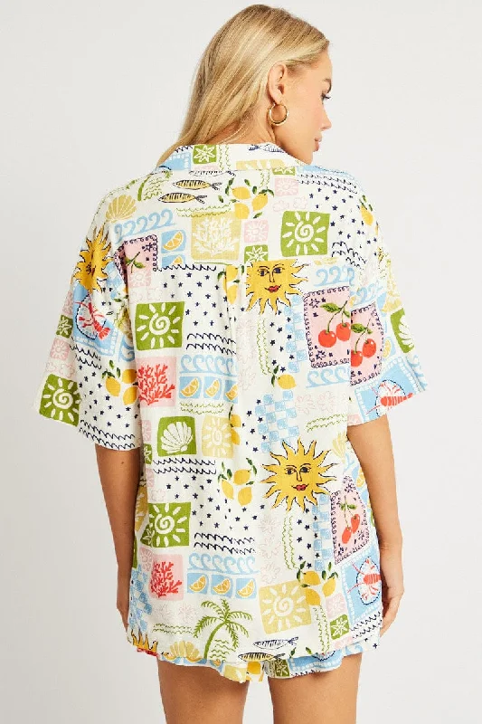 Multi Abstract Relaxed Shirt Short Sleeve