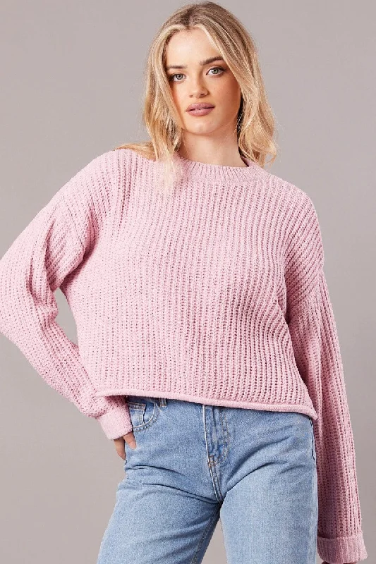 Pink Knit Top Long Sleeve Chenille