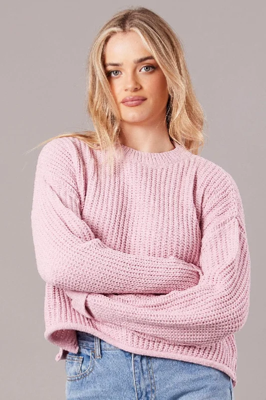 Pink Knit Top Long Sleeve Chenille