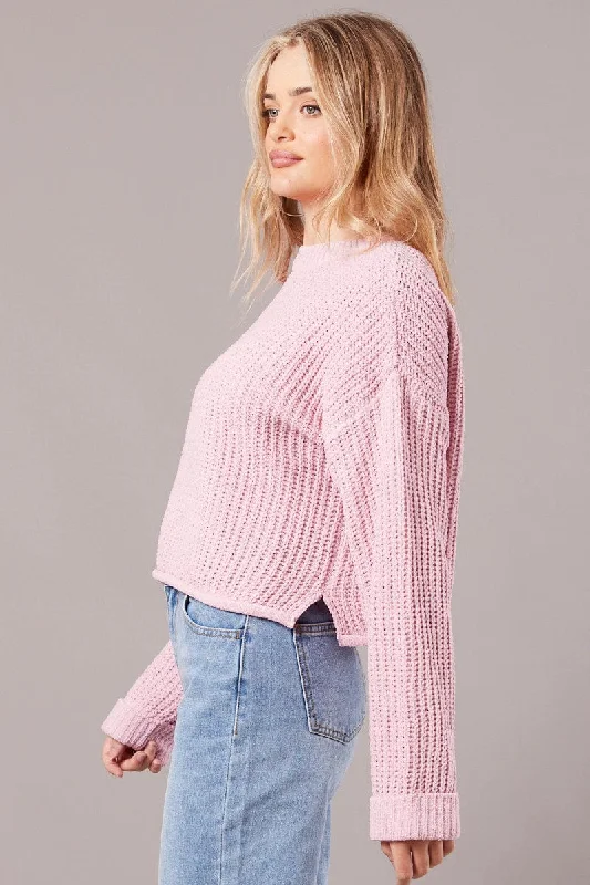 Pink Knit Top Long Sleeve Chenille