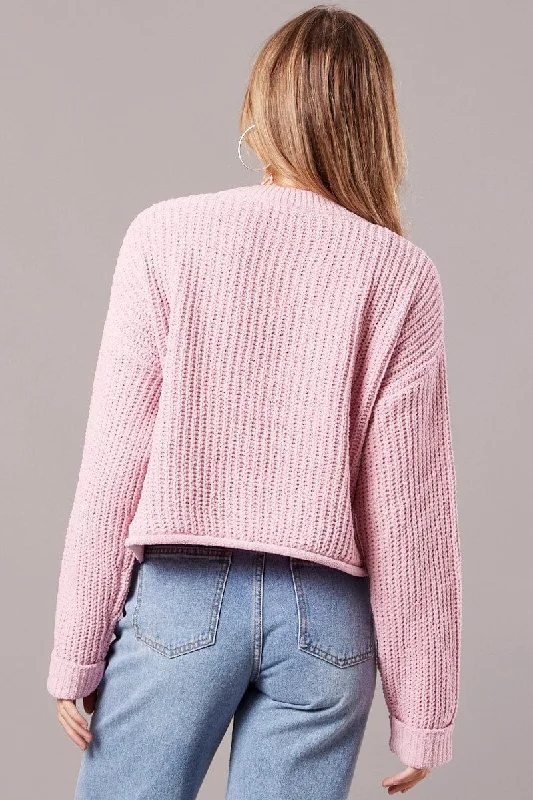 Pink Knit Top Long Sleeve Chenille