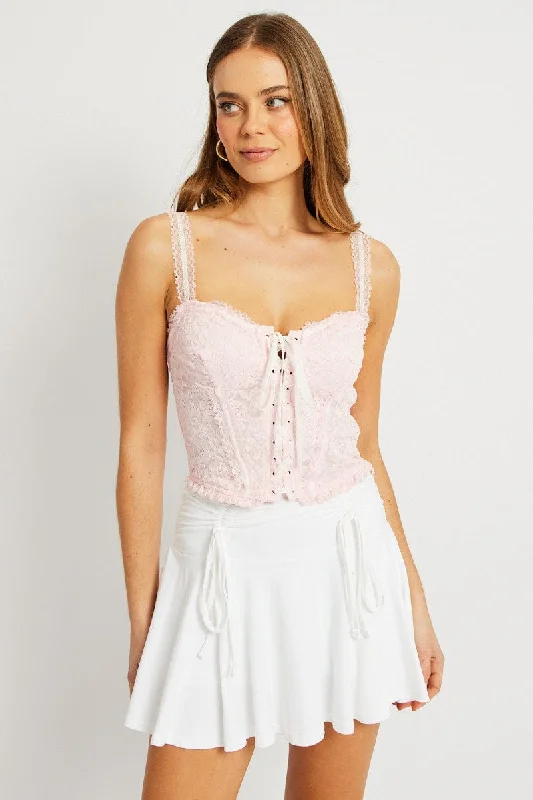 Pink Trimmed Top Sleeveless Lace