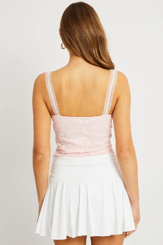 Pink Trimmed Top Sleeveless Lace