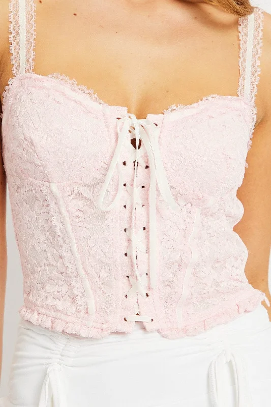 Pink Trimmed Top Sleeveless Lace