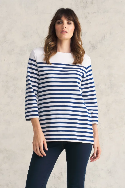 Button Detail Top - Blue White Stripe