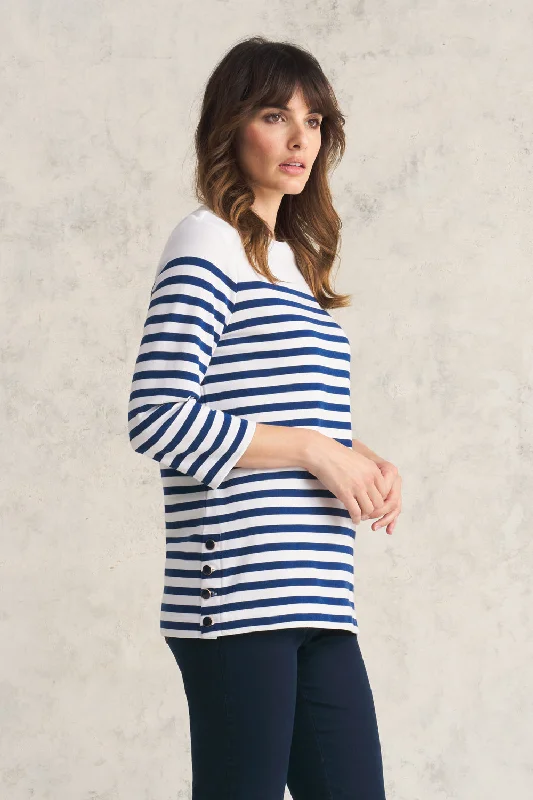 Button Detail Top - Blue White Stripe