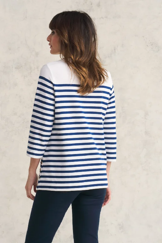 Button Detail Top - Blue White Stripe