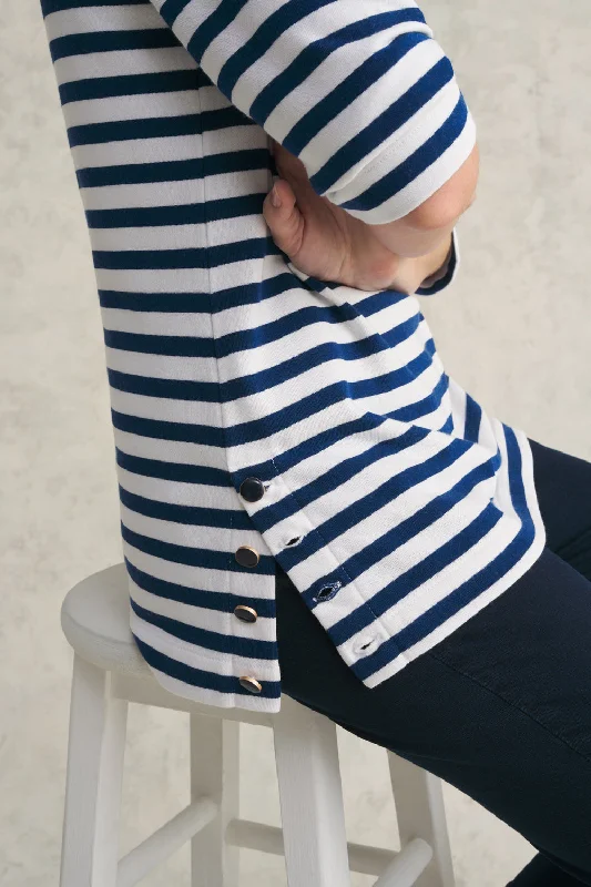 Button Detail Top - Blue White Stripe