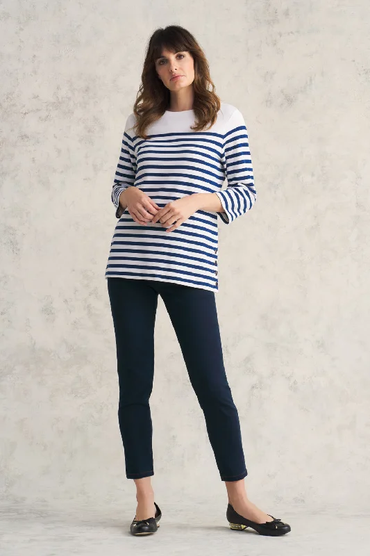 Button Detail Top - Blue White Stripe