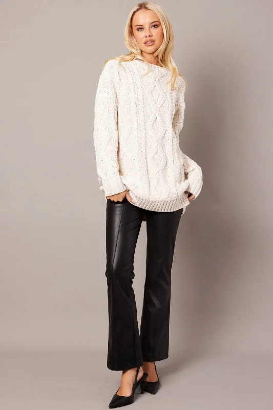 White Cable Knit Top Long Sleeve Longline