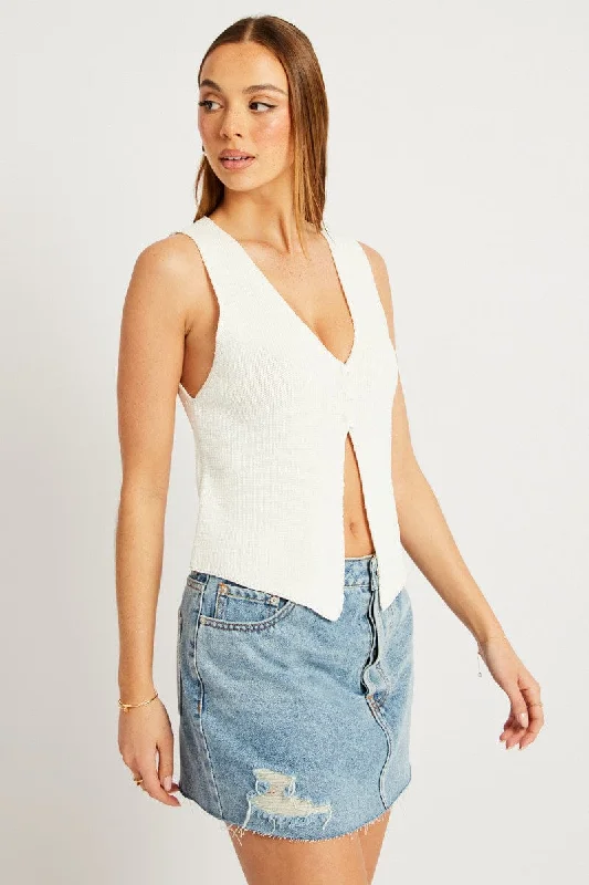 White Knit Vest V Neck