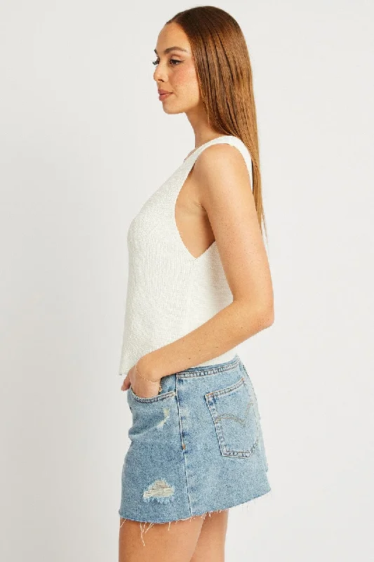 White Knit Vest V Neck