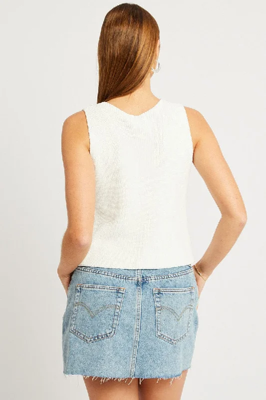 White Knit Vest V Neck