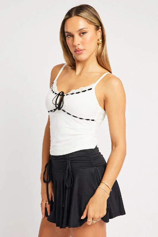 White Lace Singlet Top Lace Ribbon Trim