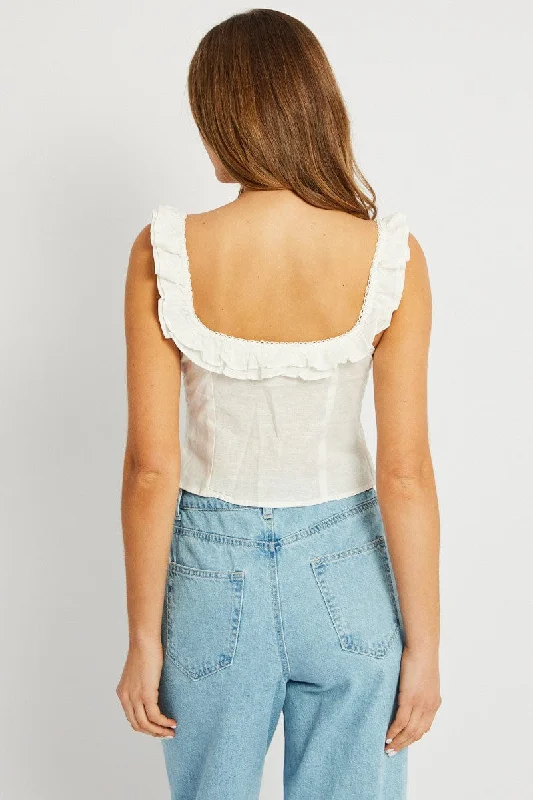 White Ruffle Top Sleeveless