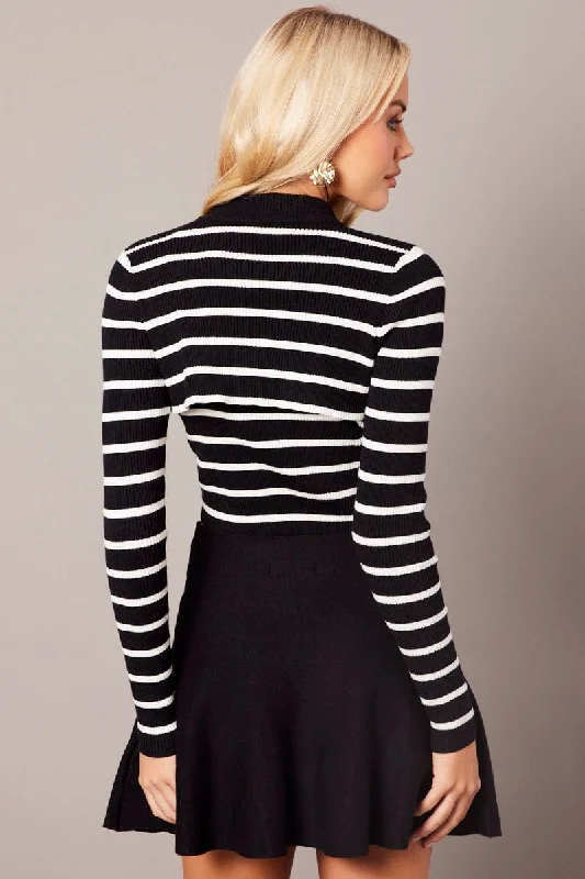 White Stripe Knit Top Long Sleeve Shrug and Cami Set