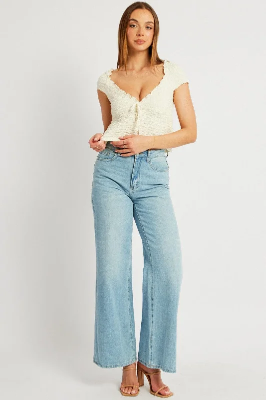 White Textured Top Crop Short Sleeve