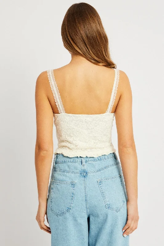 White Trimmed Top Sleeveless Lace