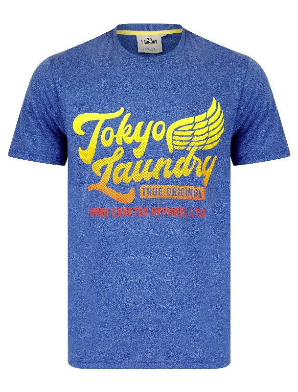 Winger Motif Jersey Grindle Crew-Neck T-Shirt in Victoria Blue - Tokyo Laundry