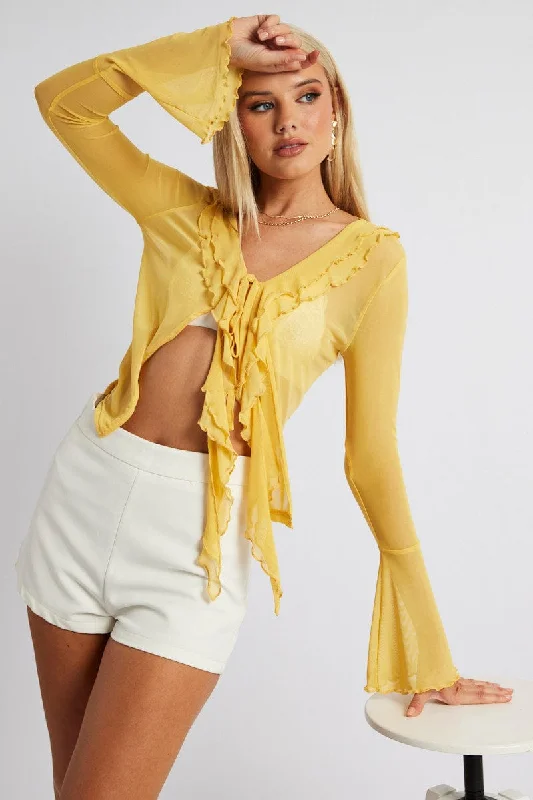 Yellow Mesh Cardigan Long Sleeve