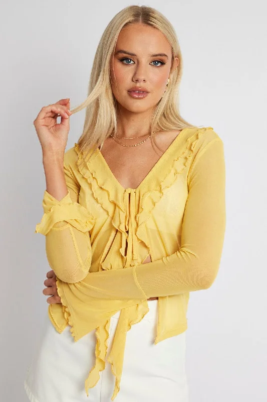 Yellow Mesh Cardigan Long Sleeve