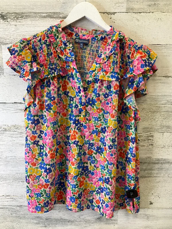 Multi-colored Blouse Short Sleeve Democracy, Size Xl